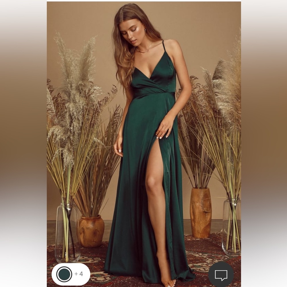 Lulu Ode To Love Emerald Green Satin Maxi Dress